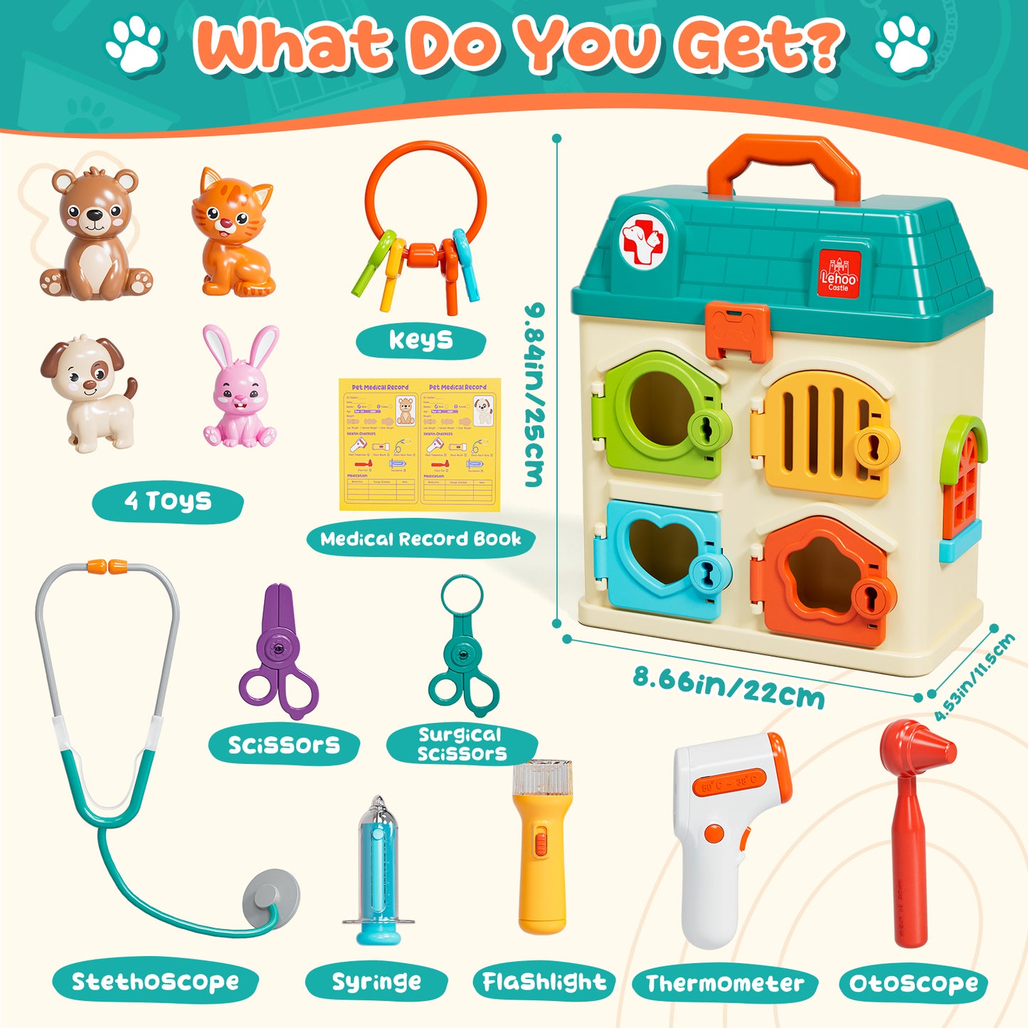 Pet Vet Toy Doctor Kit for Toddler, Pretend Play Set Vet Clinic Toys, Pet Care Playset Animal with Medical Accessories, Hospital Pretend Play Set Vet Toys for 2 3 4 5 6 Year Old Boys Girls Gift