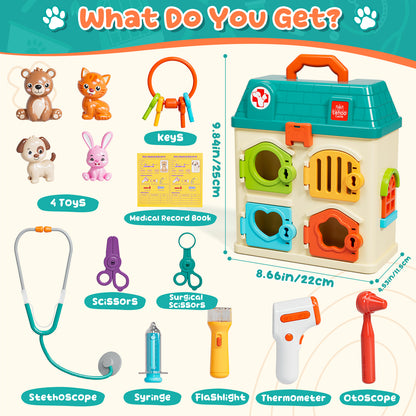 Pet Vet Toy Doctor Kit for Toddler, Pretend Play Set Vet Clinic Toys, Pet Care Playset Animal with Medical Accessories, Hospital Pretend Play Set Vet Toys for 2 3 4 5 6 Year Old Boys Girls Gift