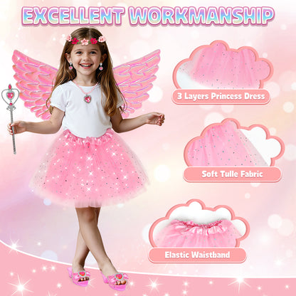 Princess Dress Up, Toddler Princess Dress Toys Costumes Set with Skirts, Shoes, Crowns, Pretend Play Princess Dress Up for Girls 4-6 Birthday Gift