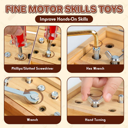 Montessori Busy Board, Montessori Toys for 3 Year Old, Portable Busy Board with Lock and Key for 3 4 5 Year Old Kids, Wooden Kids Tool Set with Storage Box, Preschool Learning Toys