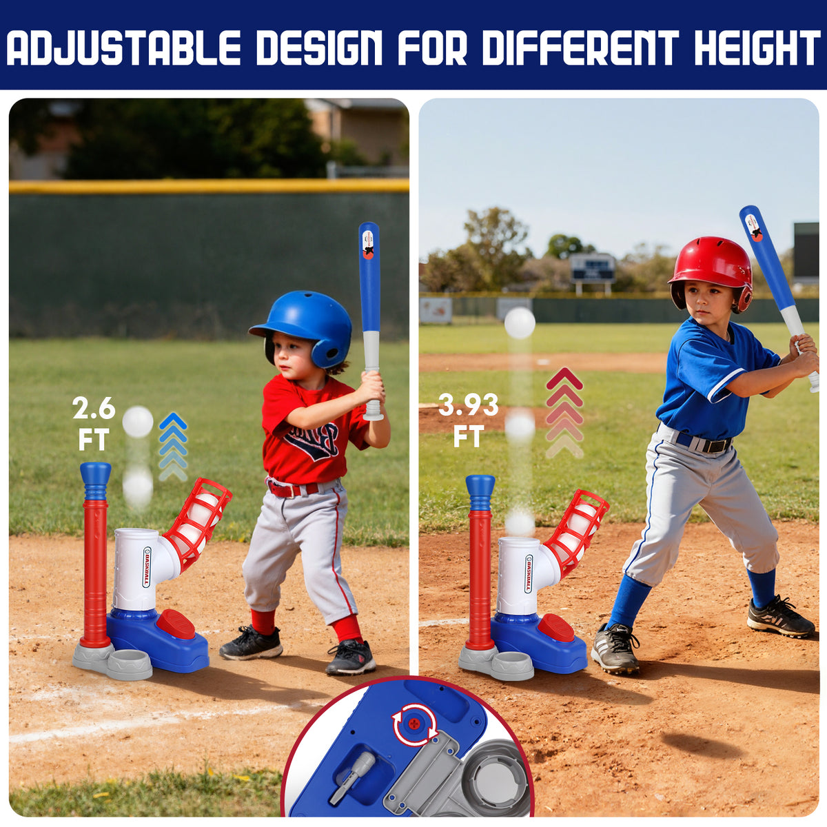 T Ball Set Toys, Baseball Sports & Outdoors Toy with 6 Balls & Auto Baseball Launcher, T Ball Set for 2 3 4 5 Year Old - Blue