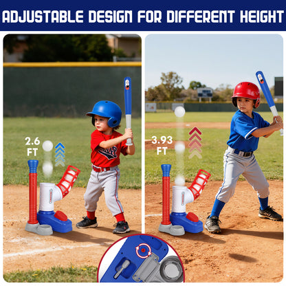 T Ball Set Toys, Baseball Sports & Outdoors Toy with 6 Balls & Auto Baseball Launcher, T Ball Set for 2 3 4 5 Year Old - Blue