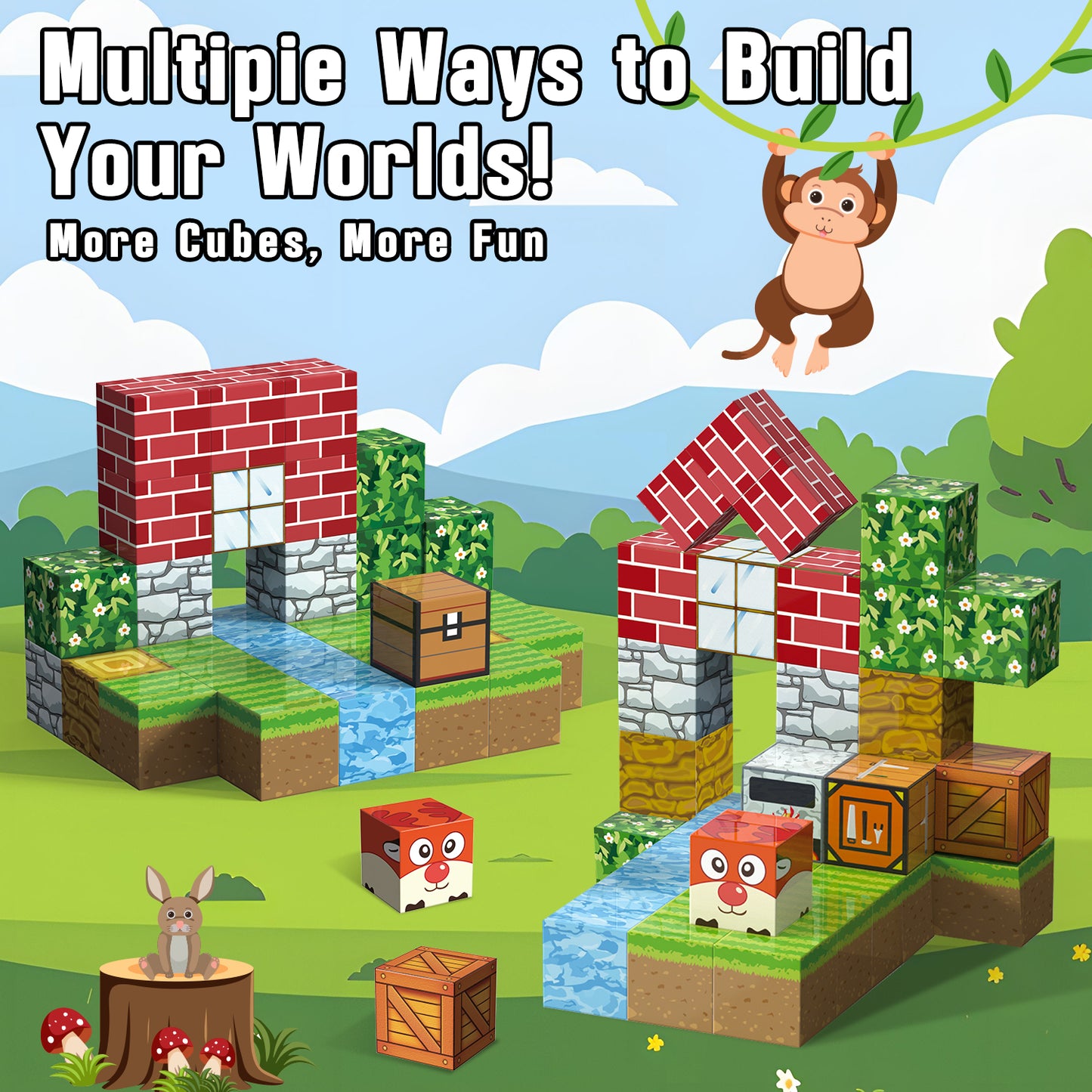 Magnetic Blocks, Building Blocks for Kids Ages 4-8, STEM Montessori Stacking Toy, Sensory Toys for Kids 3-4 Years Old Girls Boys, Toddlers Birthday Gifts for Boys Girls