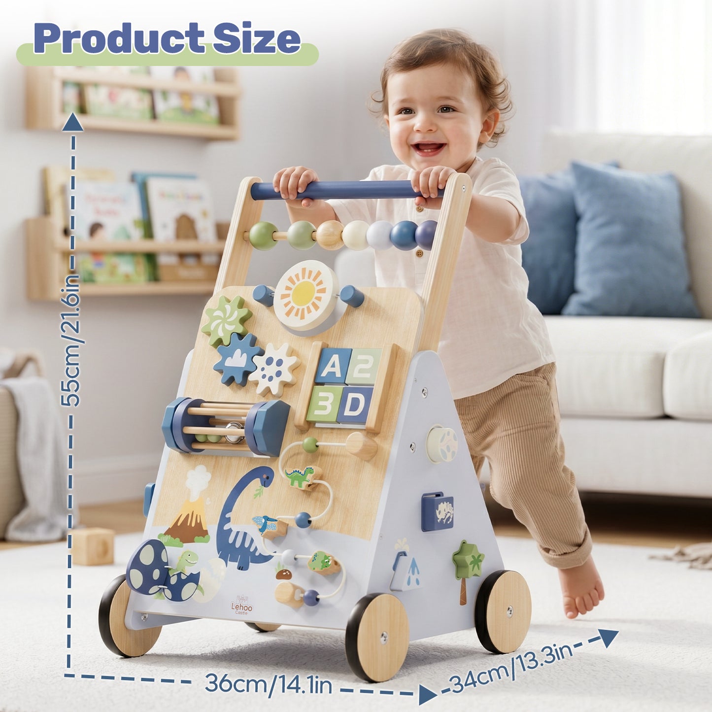 Baby Walker, Wooden Baby Push Walker with Activity Center, Push Walker Toys for Toddler Learning to Walk & Sit-to-Stand, Walking Toys for 1 Year Old