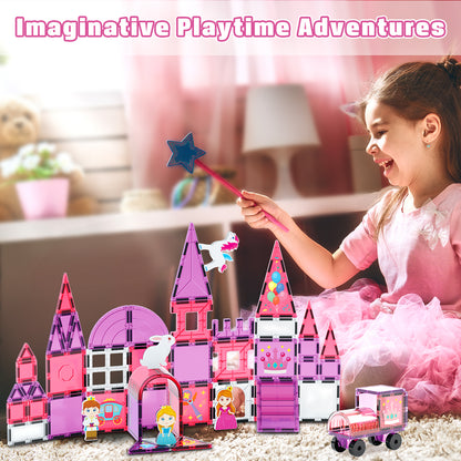 Magnetic Tiles, Princess 46PCS Magnetic Blocls, STEM Montessori Education Toy for Girls Boys, Magnetic Construcion Toys for Toddler 3-6 Year Old