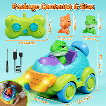 Remote Control Car for Toddlers, Rechargeable RC Car with Music & Light, Dinosaur Toy Cars for Toddlers, RC Car Toy for 2 3 4 Year Old Boys Girls Birthday Gift