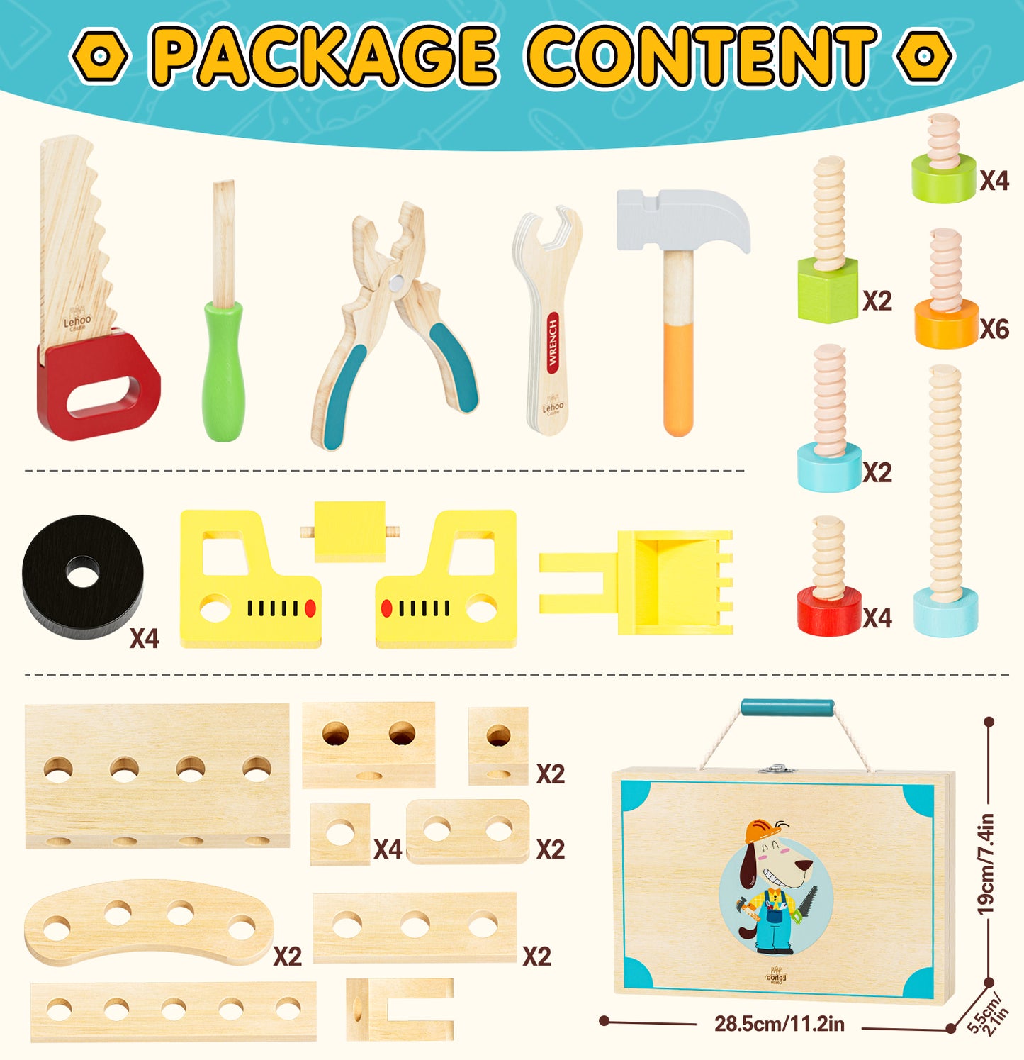 Toys for Boys 3-6 Year, Kids Tool Set, Wooden Tool Box Set, Construction Toys for Boys with Tool Accessories, Pretend Play Construction Toys for Boys 3 4 5 6 Year Old