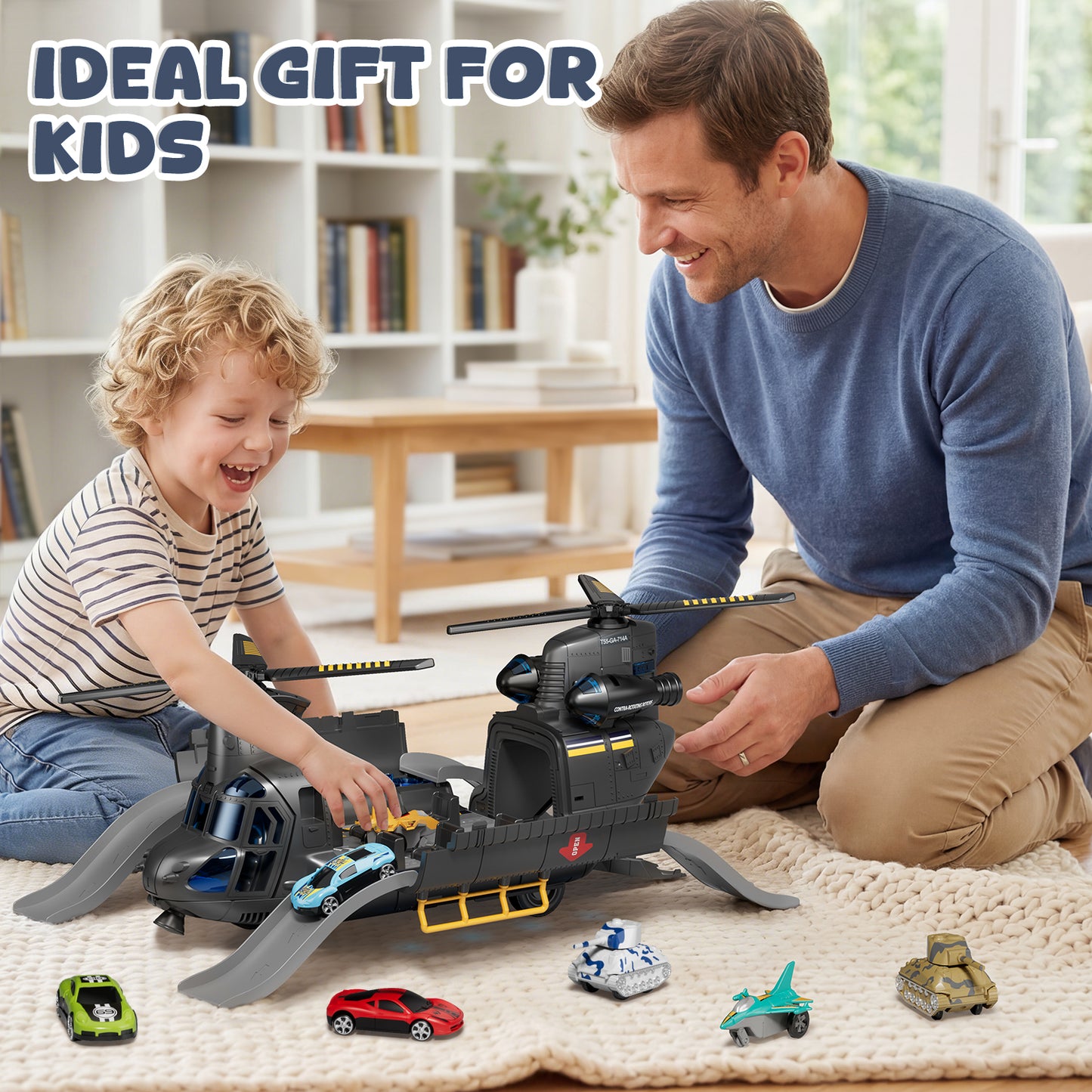 Helicopter Toys for Boys, Helicopter Toys Set with Light & Sound, Trucks, Airplanes, Cars, Airplane Toys for Boys, Christmas Birthday Gifts for Kids 3 4 5 6 Year Old