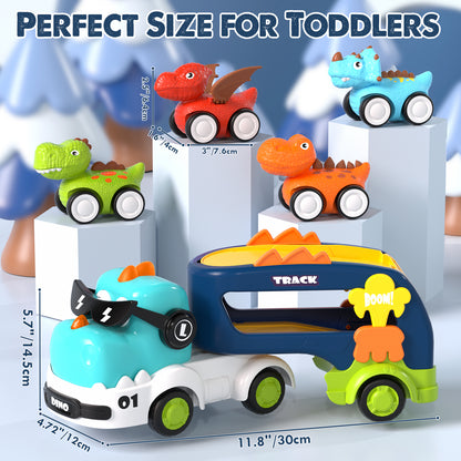 Toys for 2 Year Old Boys, Toddler Dinosaur Truck with Sounds & Lights, Toys Cars Set with Race Track, Pull Back Cars Baby Toys, Toys for Boys 2 to 4 Years Old, Best Birthday Christmas Gifts