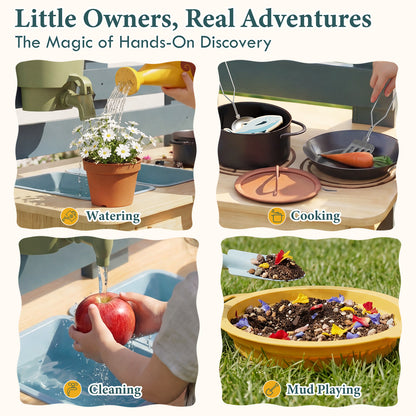 Outdoor Mud Kitchen for Kids, Outdoor Play Kitchen, Wooden Kids Mud Kitchen with Water Tank, Water Play, Cooking, Pretend Play Toys for Boys Girls Age 3+