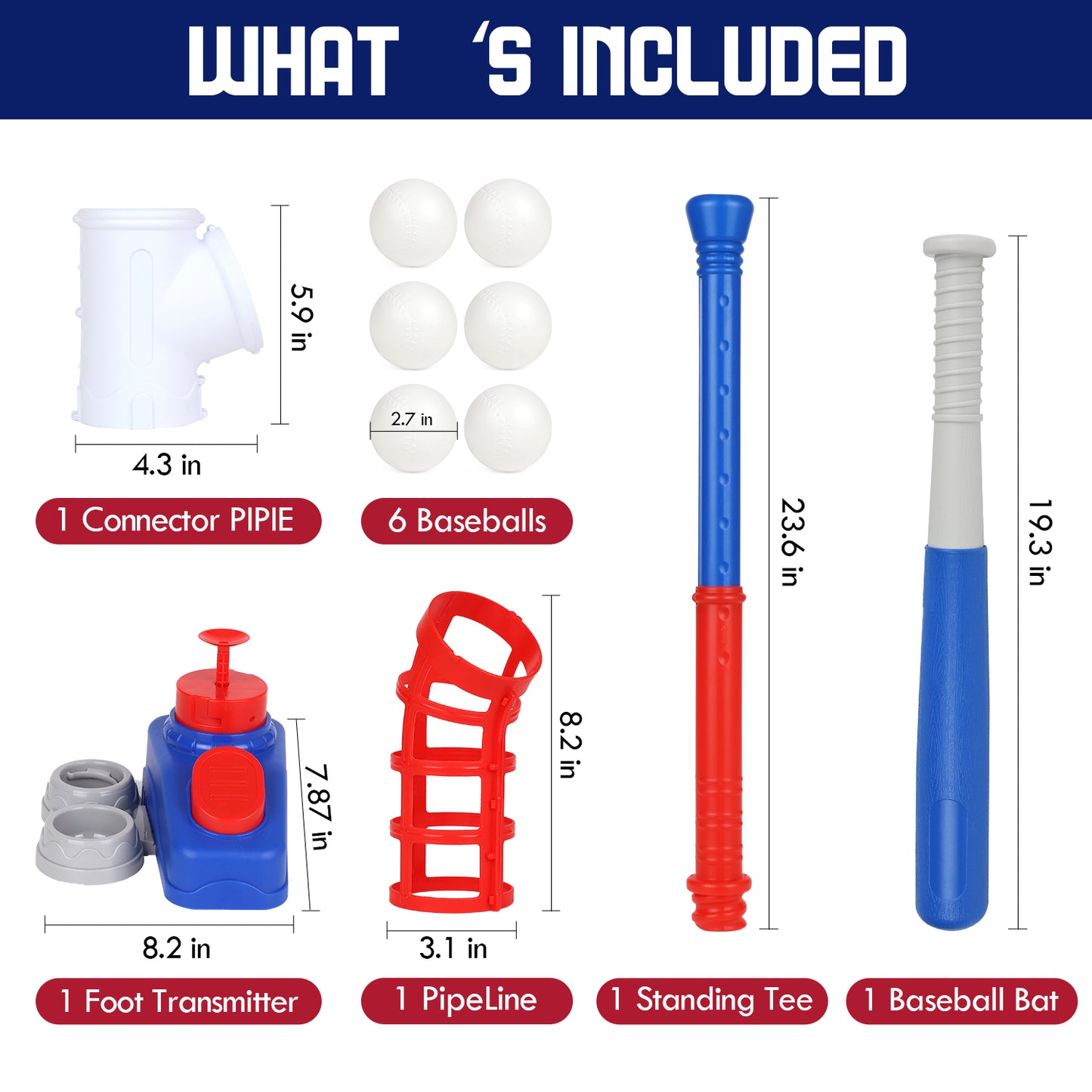 T Ball Set Toys for Kids Girls 3-5,for Age 3 to 6, Toddler Baseball Game Sports & Outdoors Toys, Kids Baseball Toys Includes 6 Balls, Auto Ball Launcher - Blue