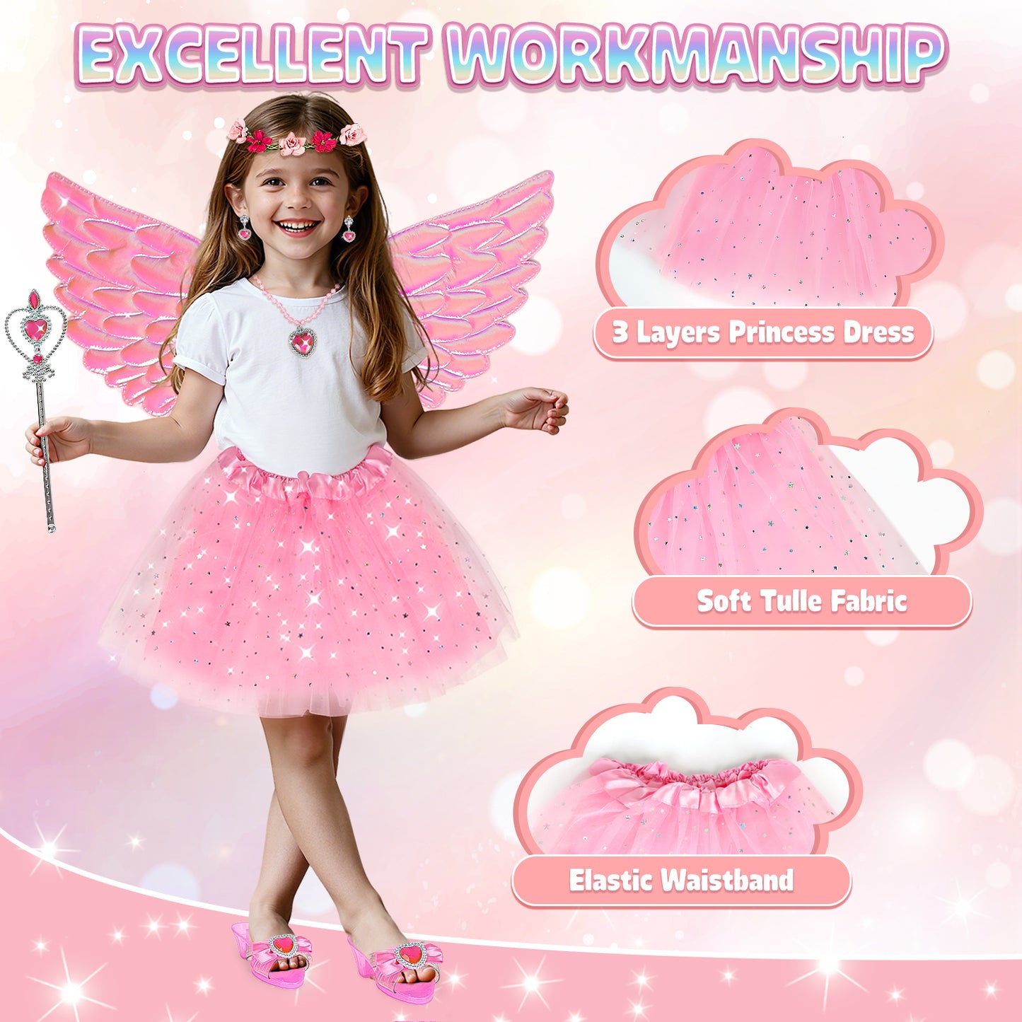 Princess Dress Up, Toddler Princess Dress Toys Costumes Set with Skirts, Shoes, Crowns, Pretend Play Princess Dress Up for Girls 4-6 Birthday Gift