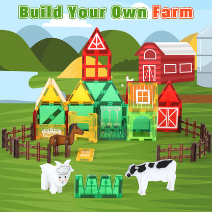 Magnetic Tiles, Farm Animal 46PCS Magnetic Blocls, STEM Montessori Education Toy for Boys Girls, Magnetic Construcion Toys for Toddler 3-6 Year Old