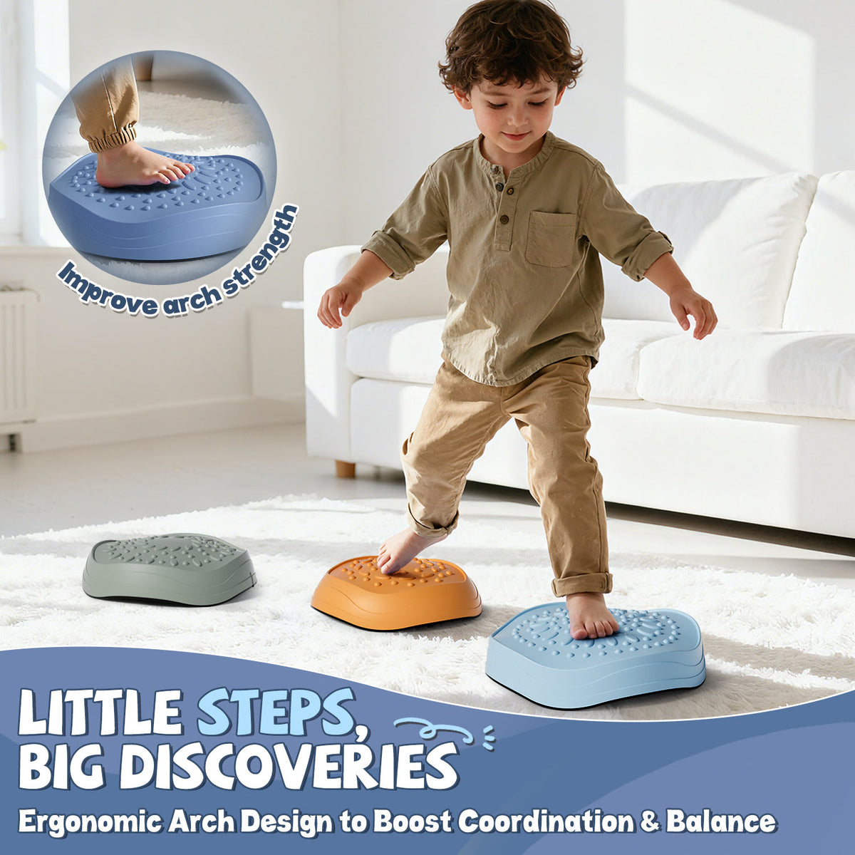 Stepping Stone for Kids, Toddler Stepping Stones with Storage Bag, 5 Pcs Non-Slip Balance Stepping Stones, Up to 220lbs, Coordination Skills Sensory Toys for Ages 2 3 4 5 Boys Girls