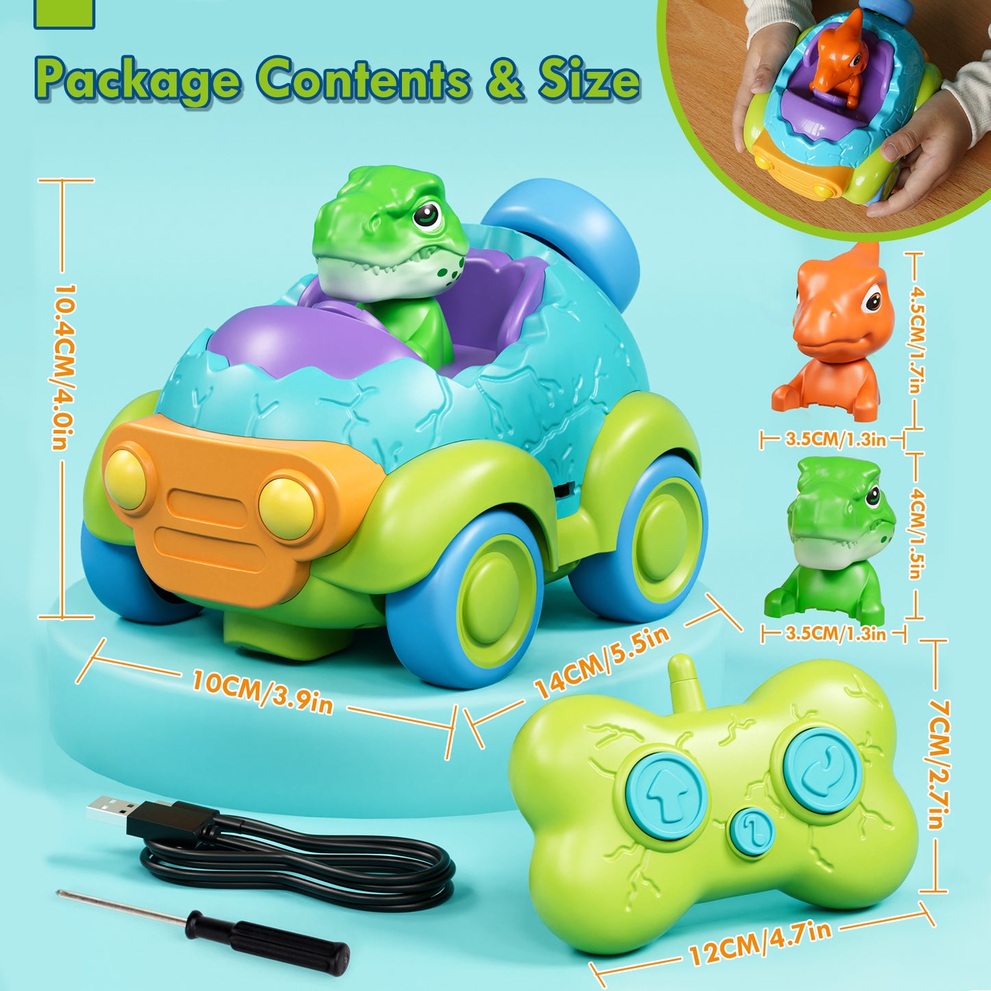 Remote Control Car for Toddlers, Rechargeable RC Cars for Toddler Toys 2-3, Toys for Ages 2-4 Dinosaur with Lights & Music, 2 3 4 5 Years Old Boy Toys