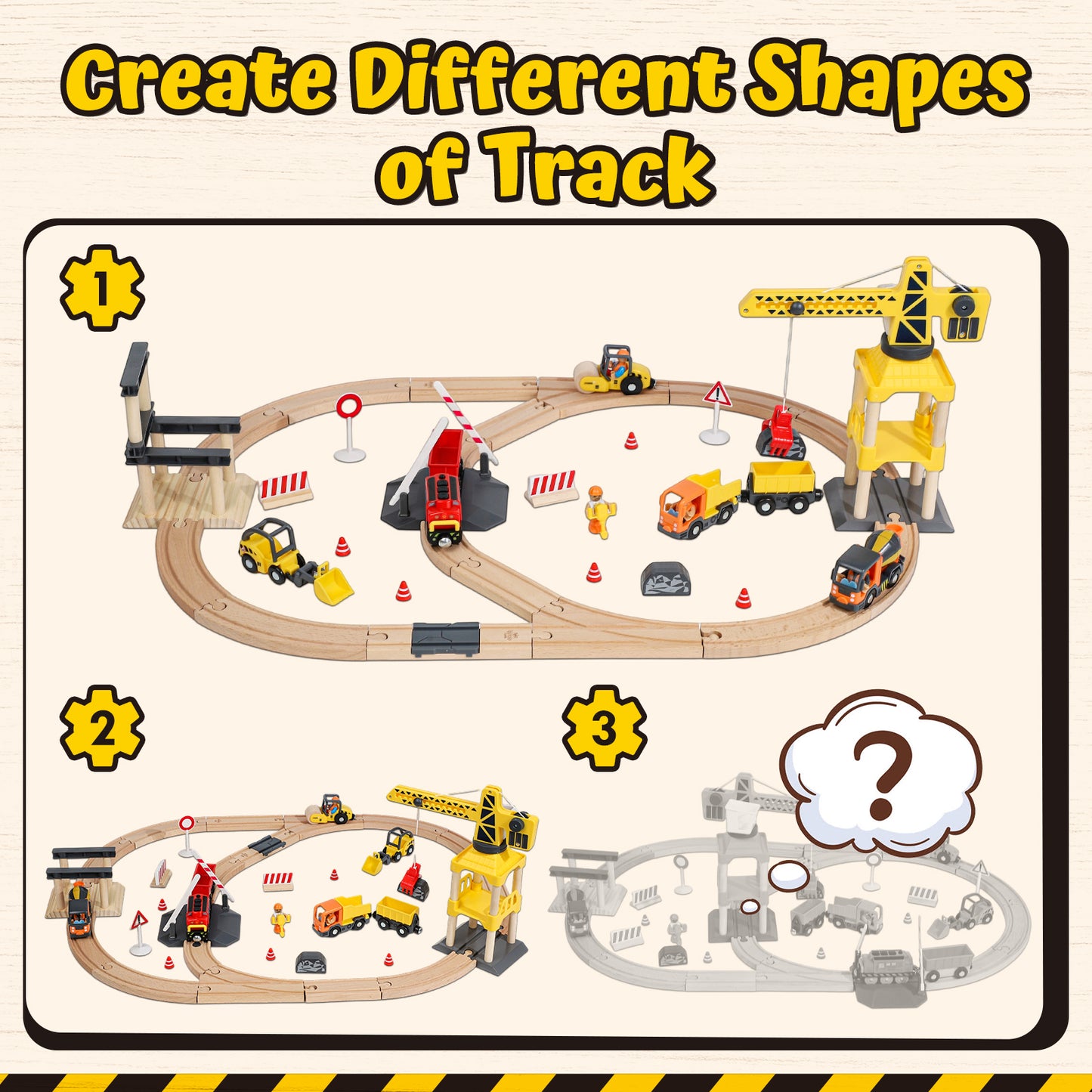 Train Set, 68 Pcs Wooden Train Set for Kids, Train Toy for Boy 2 3 4 5 Year, Train Track Set with Crane & Accessories, Toy for 2 Year Old Kids Birthday Gift, Compatible with Other Brands
