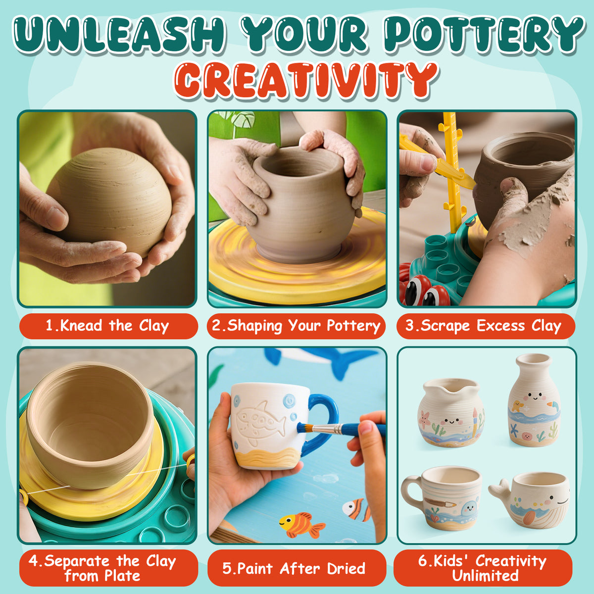 Pottery Wheel for Kids, Kids Pottery Wheel Kit for Girls Boys, Art and Crafts for Kids Ages 8-12, Clay Making Pottery Wheel with Foot Pedal & Sculpting Tools