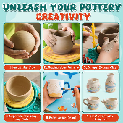 Pottery Wheel for Kids, Kids Pottery Wheel Kit for Girls Boys, Art and Crafts for Kids Ages 8-12, Clay Making Pottery Wheel with Foot Pedal & Sculpting Tools