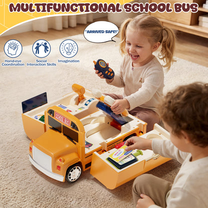 School Bus Toys for Toddler 1 3, School Bus Toys with Light & Sound, Foldable School Bus Toys for Boys, Toys Boys 1 Year Old, Christmas Birthday Gift for Boy
