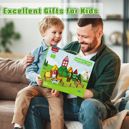 Magnetic Tiles, Farm Animal 46PCS Magnetic Blocls, STEM Montessori Education Toy for Boys Girls, Magnetic Construcion Toys for Toddler 3-6 Year Old