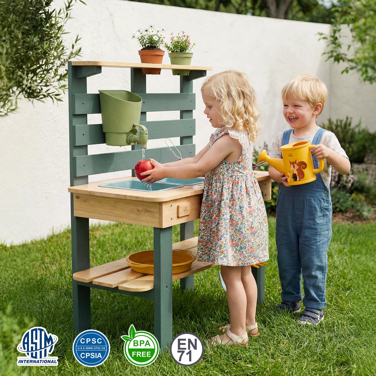Outdoor Mud Kitchen for Kids, Outdoor Play Kitchen, Wooden Kids Mud Kitchen with Water Tank, Water Play, Cooking, Pretend Play Toys for Boys Girls Age 3+