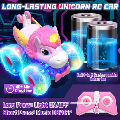 Unicorn Remote Control Cars, RC Cars, Remote Control Monster Truck Unicorn Toys, 2.4Ghz Stunt with Light & 360°Rotation, Unicorn Toys for Girls 5-10, Birthday Gift for 5 Year Old Girl