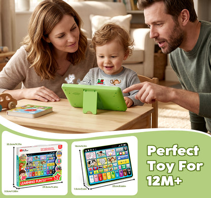 Learning Toys for Toddlers 1 3, Trilingual Learning Tablet with Music and Lights, Montessori Speech Therapy Toys, Education Learning Toys for Kids Ages 1-3 - Green