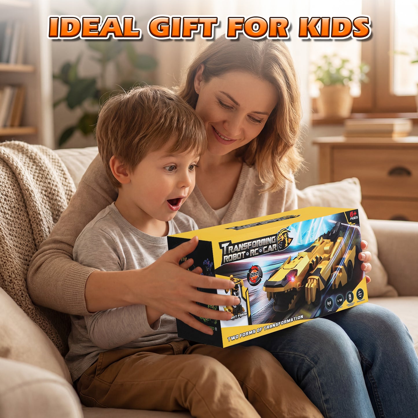 Remote Control Dinosaur, Dinosaur Transform RC Cars, 2.4Ghz Remote Control Car with Light & 360 °Rotation One Button Deformation, Dinosaur Toys, Remote Control Car for 3 4 5 6 Year Old Boys Girls