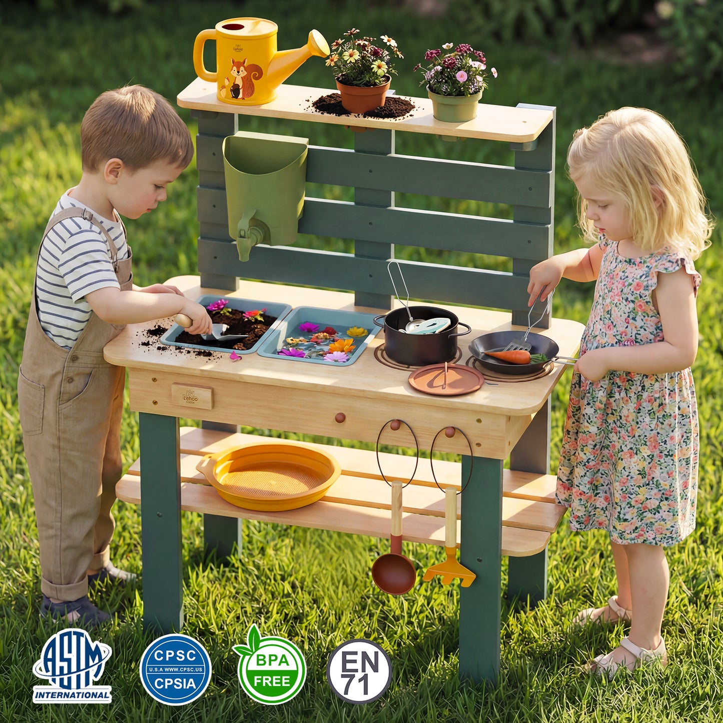 Outdoor Mud Kitchen for Kids, Outdoor Play Kitchen, Wooden Kids Mud Kitchen with Water Tank, Water Play, Cooking, Pretend Play Toys for Boys Girls Age 3+