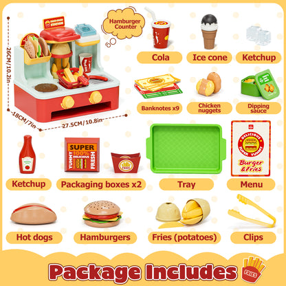 Play Food Sets, Pretend Play Toys for Girls, Play Kitchen Accessories with Hamburgers & ice cream & fries, Preschool Learning Education Toys for Kids 2 3 4 5 6 Year Old