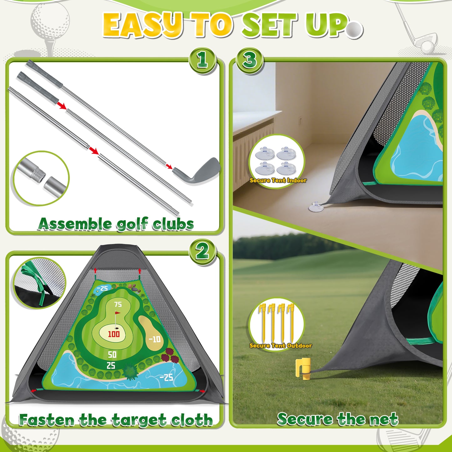 Golf Toys Set for Kids, Golf sticky target with Sticky Ball, Golf Putting Practice Mat with Storage Bag, Sticky Practice Golf Game Set for 2 3 4 5 6 Year Old Boys Girls Indoor Outdoor