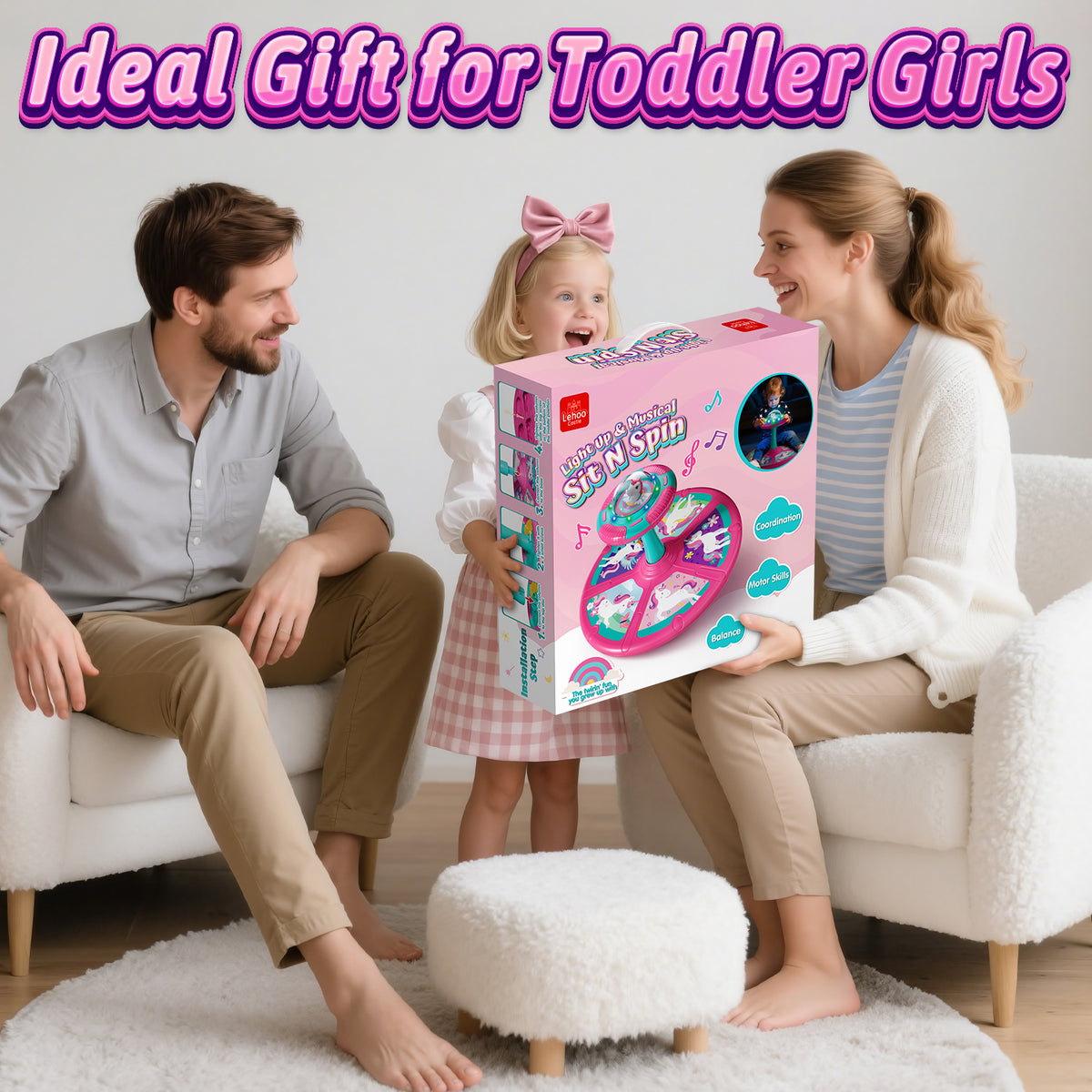 Sit and Spin Toys for Toddler, 360° Toddler Spinning Seat with LED Lights and Music, Spinning Toys for Toddlers 1-3 Year Old