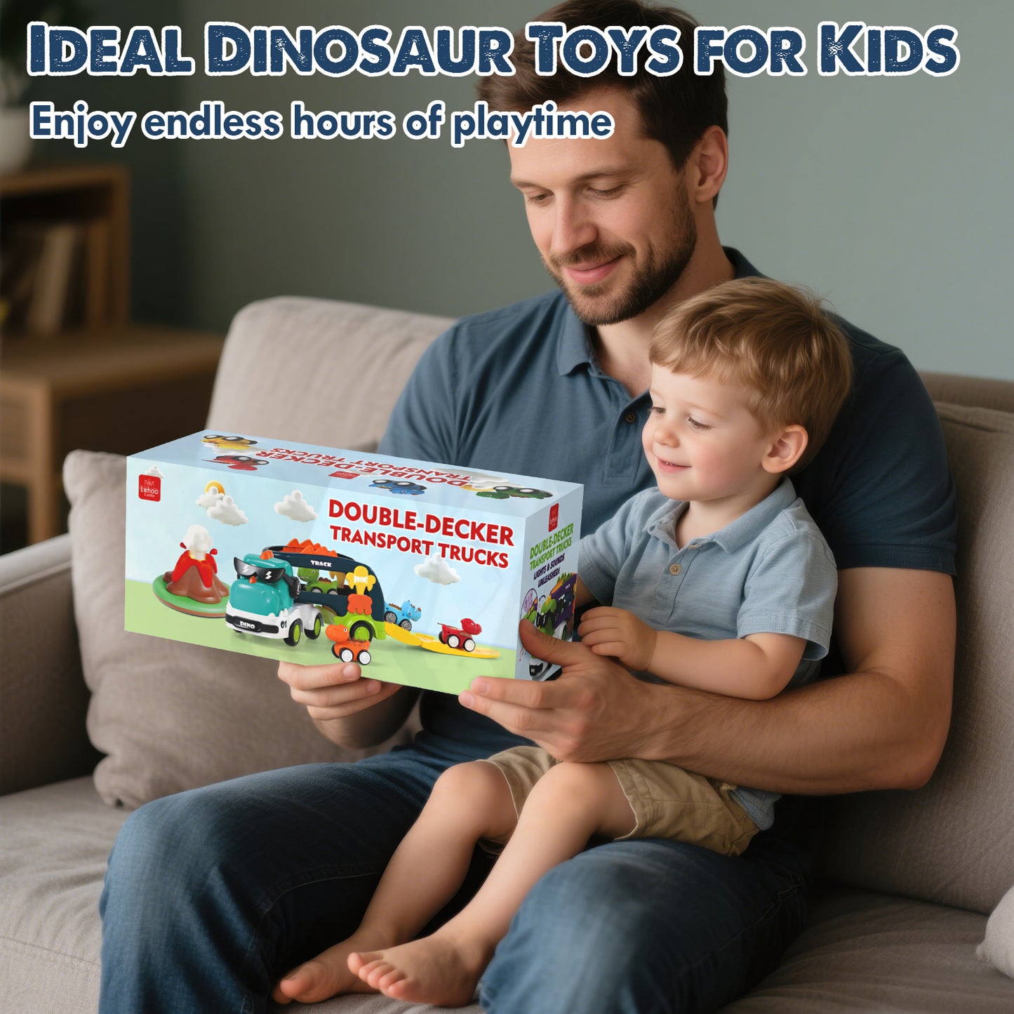 Toys for 2 Year Old Boys, Toddler Dinosaur Truck with Sounds & Lights, Toys Cars Set with Race Track, Pull Back Cars Baby Toys, Toys for Boys 2 to 4 Years Old, Best Birthday Christmas Gifts