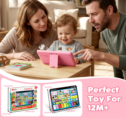 Learning Toys for Toddlers 1 3, Trilingual Learning Tablet with Music and Lights, Montessori Speech Therapy Toys, Education Learning Toys for Kids Ages 1-3 - Pink