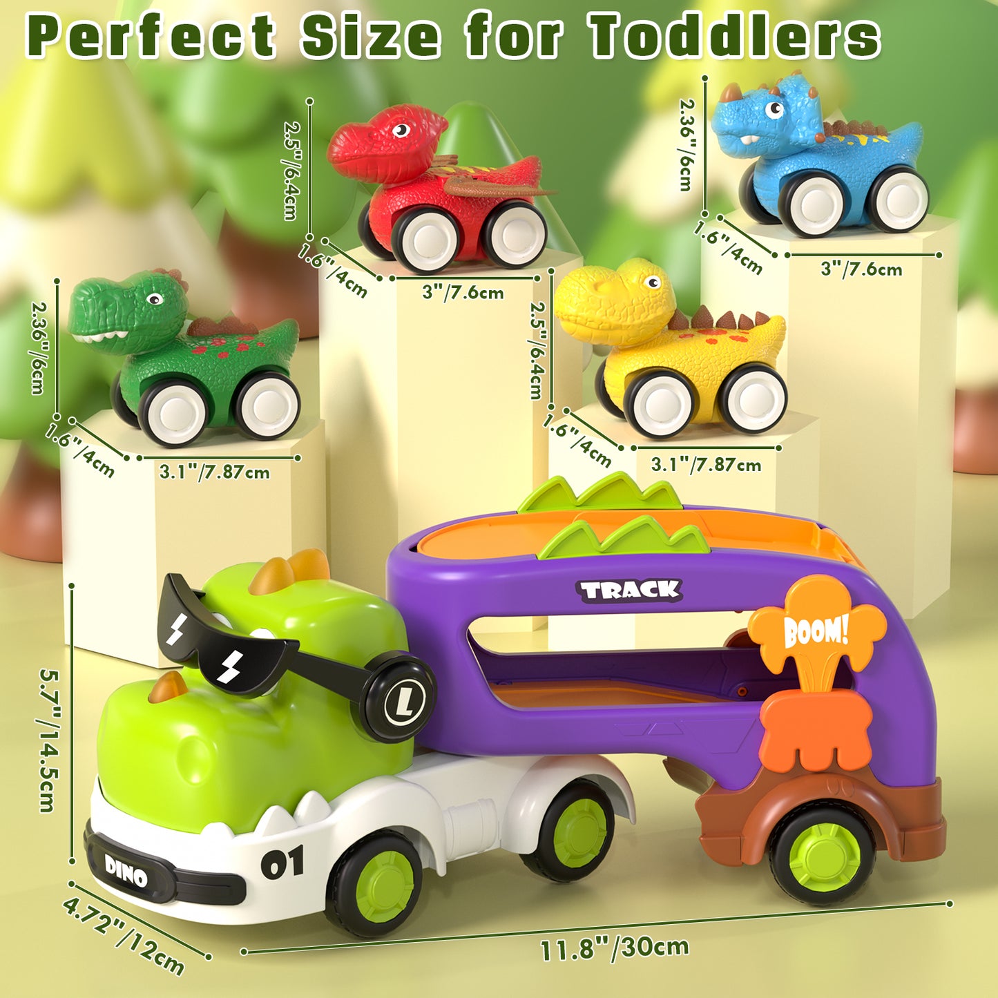 Dinosaur Truck Toddler Toys Car for 2 3 4 Year Old Boy 5 in 1 Carrier Transport Toys for Kids Age 2 3 4 5 6 |18 Months 2 Year Old Boy Girl Birthday Gifts