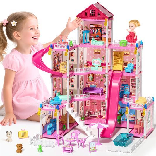 Doll House - Toys for 3 Year Old Girl Dream Dollhouse 12 Rooms Playhouse with LED Lights Furniture and Accessories, Pretend Play kit Doll House for Princess Age 3 4 5 6 7