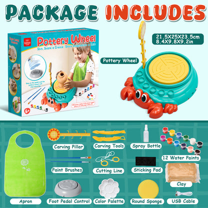 Pottery Wheel for Kids, Kids Pottery Wheel Kit for Girls Boys, Art and Crafts for Kids Ages 8-12, Clay Making Pottery Wheel with Foot Pedal & Sculpting Tools
