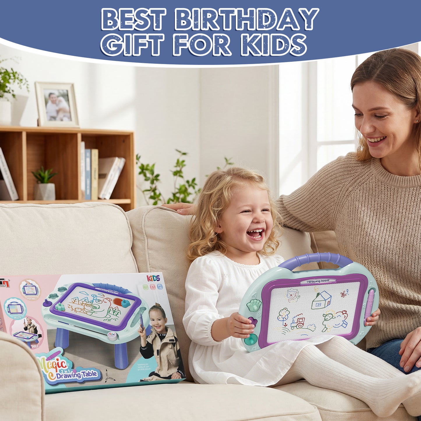 Magnetic Drawing Board for Toddlers 1-3, Erasable Sketch Writing Doodle Pad with 1 Magnet Pen & 3 Stampers, Education Learning Toys, Educational Toys for Toddlers Age 2