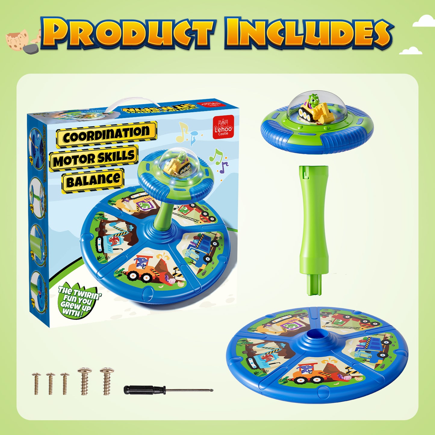 Sit and Spin Toys for Toddler, 360° Toddler Spinning Seat with LED Lights and Music, Spinning Toys for Toddlers 1-3 Year Old