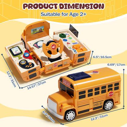 School Bus Toys for Toddler 1 3, School Bus Toys with Light & Sound, Foldable School Bus Toys for Boys, Toys Boys 1 Year Old, Christmas Birthday Gift for Boy