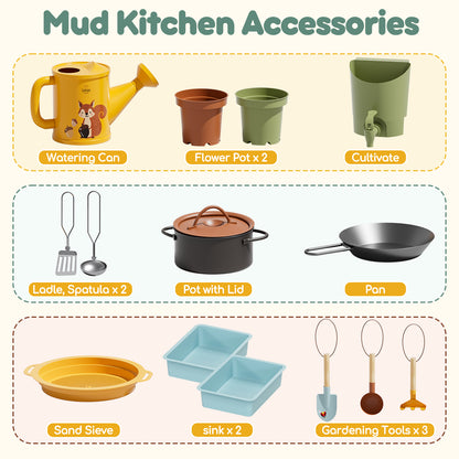 Outdoor Mud Kitchen for Kids, Outdoor Play Kitchen, Wooden Kids Mud Kitchen with Water Tank, Water Play, Cooking, Pretend Play Toys for Boys Girls Age 3+