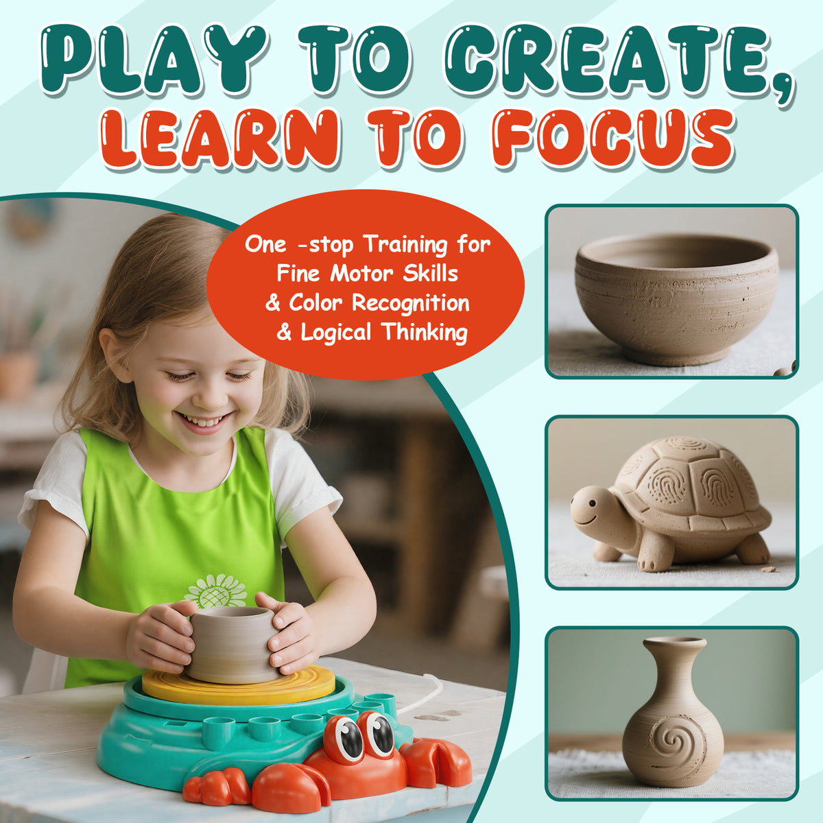Pottery Wheel for Kids, Kids Pottery Wheel Kit for Girls Boys, Art and Crafts for Kids Ages 8-12, Clay Making Pottery Wheel with Foot Pedal & Sculpting Tools