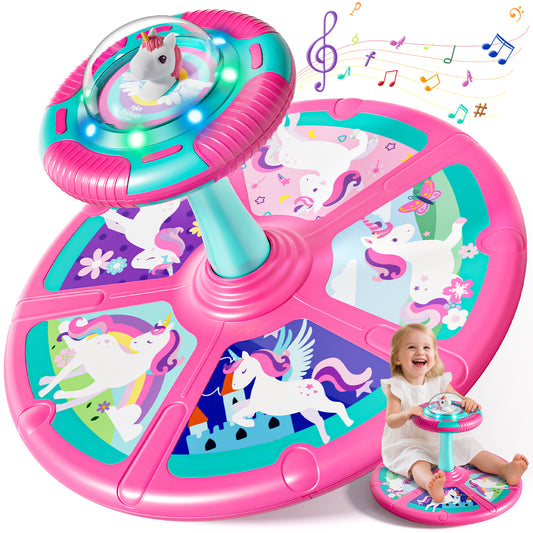 LC Sit and Spin Toys for Toddlers, 360° Unicorn Toddler Spinning Seat with LED Lights & Music, Sensory Spinning Chair, Sensory Toys for Ages 2-4 and Up, Best Birthday Christmas Gifts