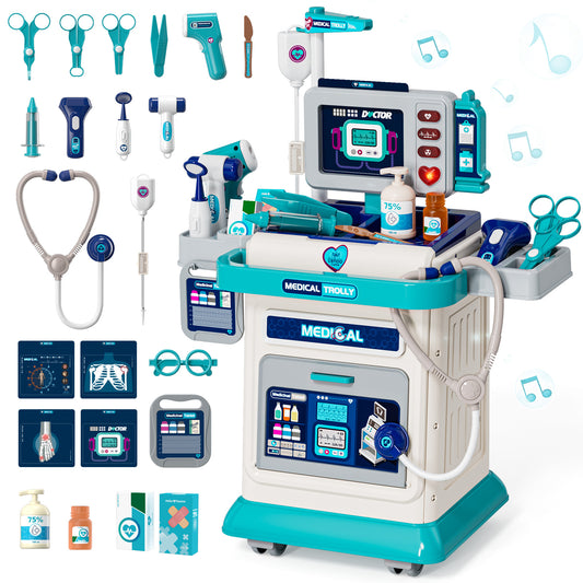 Doctor Kit for Kids with Realistic Light & Sound Effects, Pretend Mobile Medical Station, Role Play Medical Toy