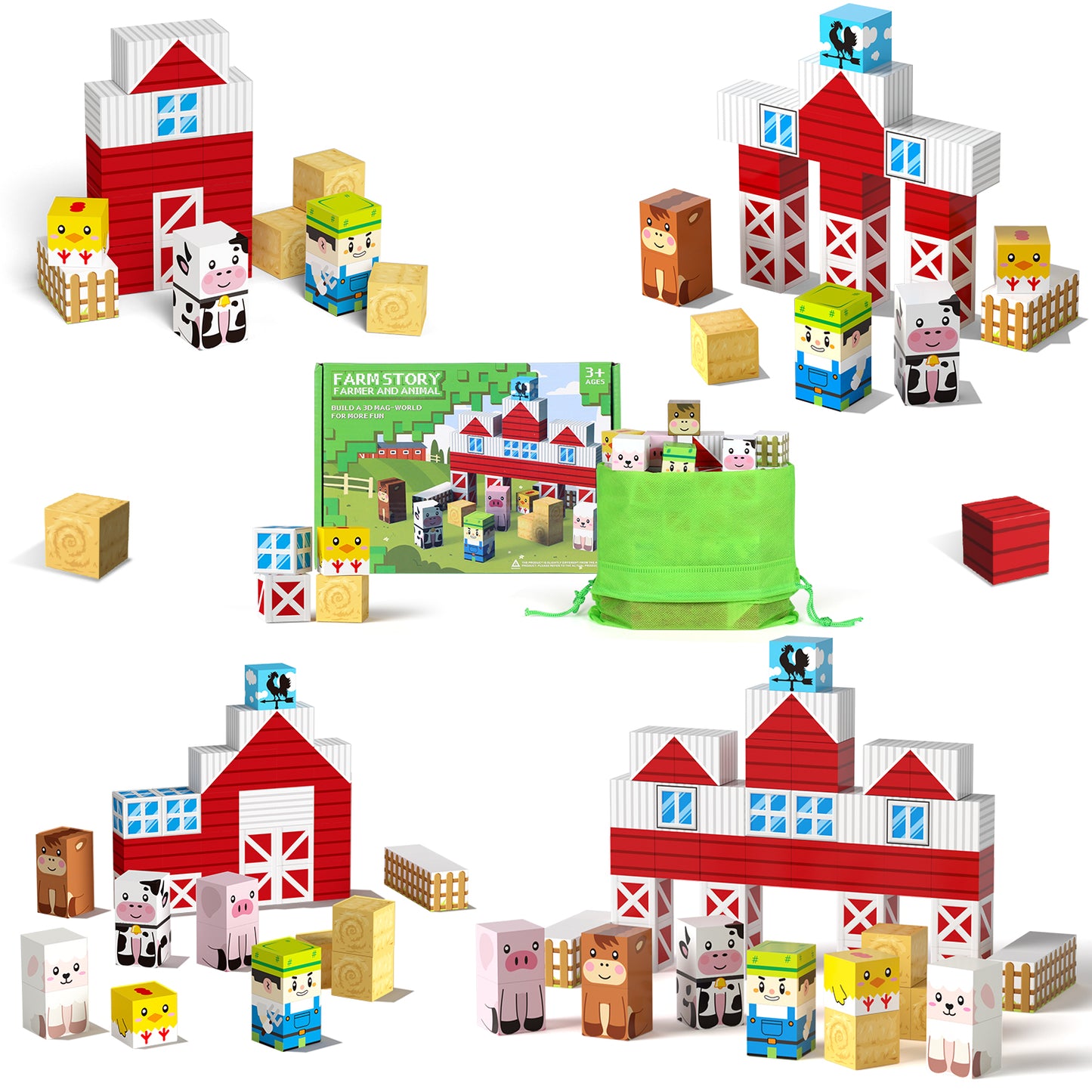 Magnetic Tiles, Farm 54PCS Magnetic Blocks, Magnetic Construction Toys for Toddler, Montessori Learning Toy for 3-6 Year Old Kids, Education Toys for Boys Girls
