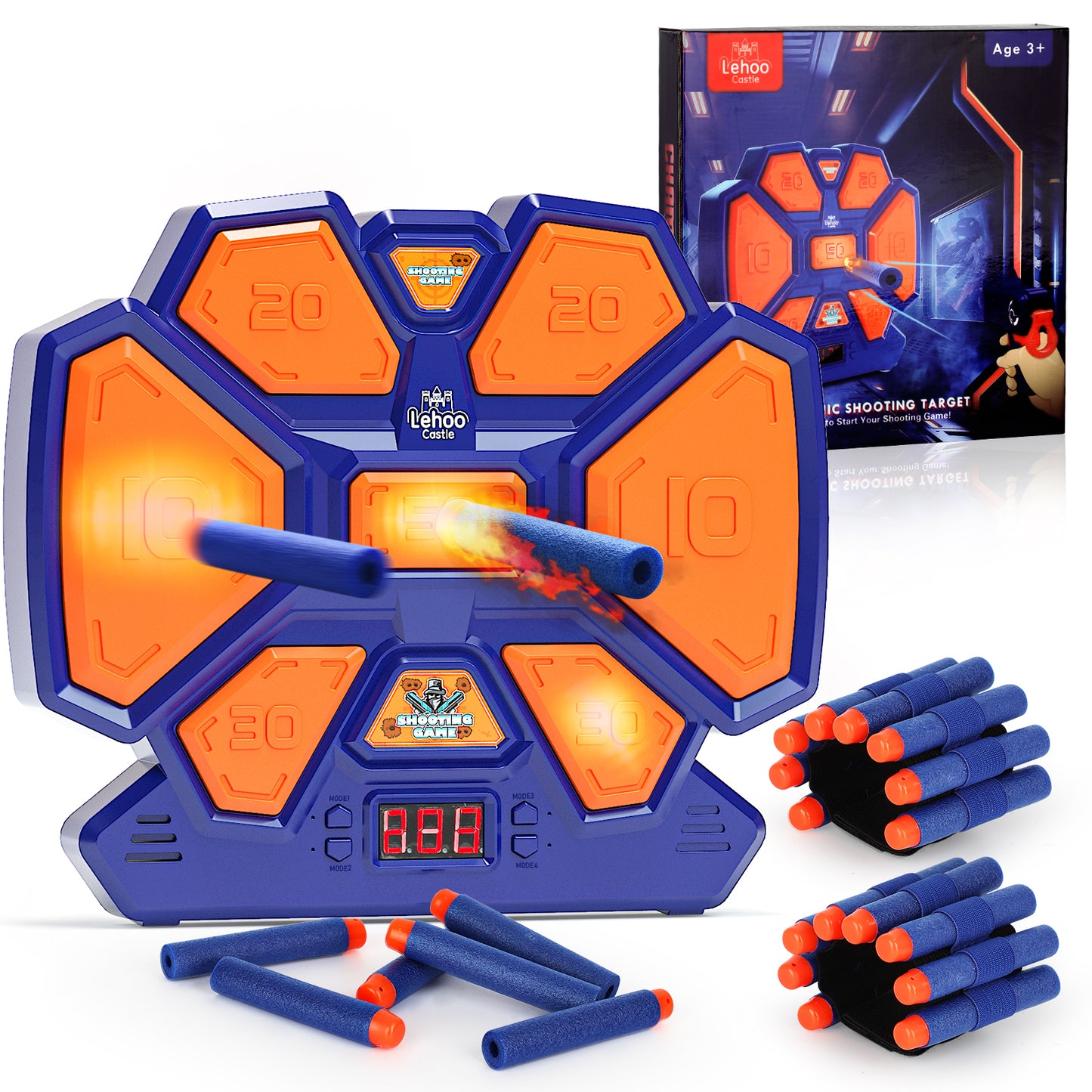 Electronic Target for Nerf Guns, Digital Auto Scoring Shooting Target with 4 Modes, Light and Sound Effect, Indoor Outdoor Shooting Game Toy for Kids Boys Girls