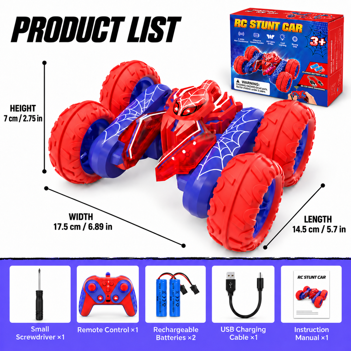 Remote Control Car, Toys for Boys 8-11 Years, 2.4Ghz Fast Stunt with 360° Rotation Cool Light, RC Car Toy for Boys 5 6 7 8 9 10 11 Year Old, Outdoor Toys Birthday Gift for Boys