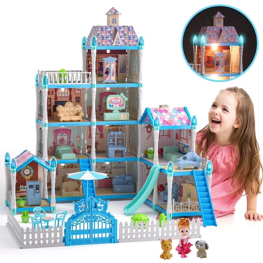 Doll House - Toys for 3 Year Old Girl, Dream Dollhouse 11 Rooms with Light Furniture and Accessories, Pretend Play Kit Doll House for Princess Age 3-7