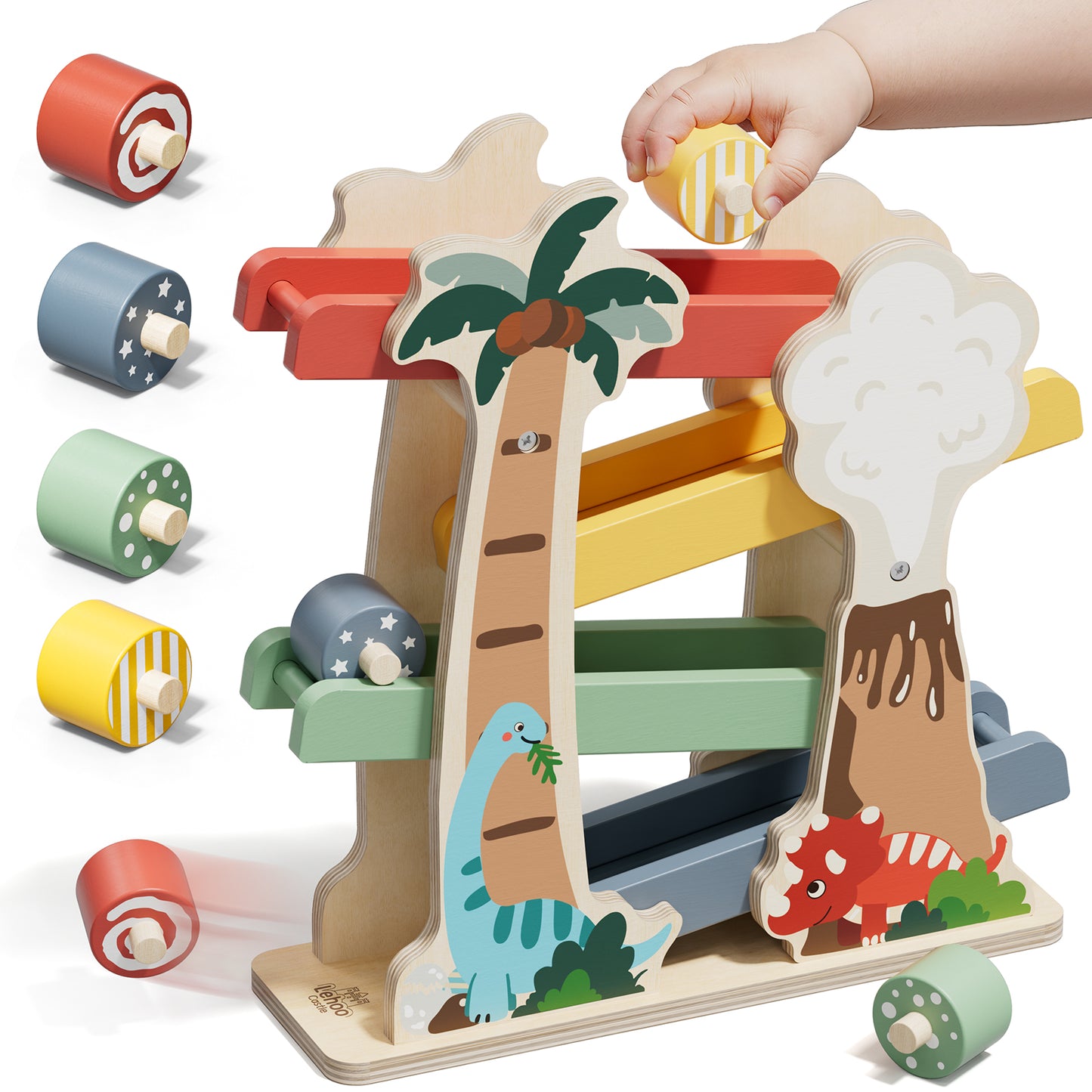 LC Car Ramp Toys for Toddlers 1-3, Toys for 1 Year Old, Dinosaur Wooden Race Track for Toddlers, Upgraded Toddler Car Ramp, Montessori Learning Toys, Best Gifts for Baby Boys Girls