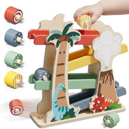 LC Car Ramp Toys for Toddlers 1-3, Toys for 1 Year Old, Dinosaur Wooden Race Track for Toddlers, Upgraded Toddler Car Ramp, Montessori Learning Toys, Best Gifts for Baby Boys Girls